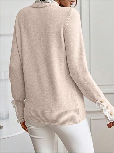 MakeMeChic Women's Crew Neck Ruffle Long Sleeve Sweater Button Knit Pullovers in Saudi Arabia
