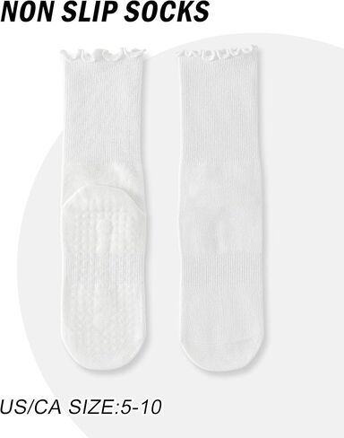 Yawlsow 4 Pairs Pilates Grip Socks for Women Cute Ruffle Frilly Yoga Socks Non Slip Cotton Crew Sports Sock for Barre Workout in Saudi Arabia