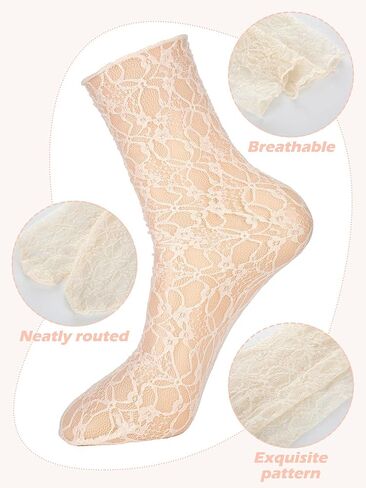 Geyoga 4 Pairs Women's Lace Ankle Socks Ruffle Frilly Mesh Loose Slouch High Socks for Women in Saudi Arabia