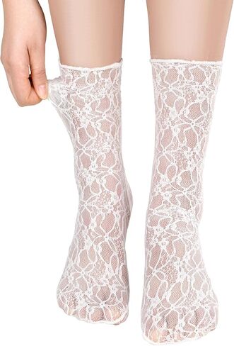 Geyoga 4 Pairs Women's Lace Ankle Socks Ruffle Frilly Mesh Loose Slouch High Socks for Women in Saudi Arabia