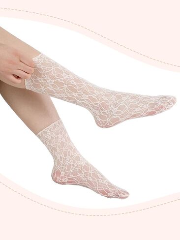 Geyoga 4 Pairs Women's Lace Ankle Socks Ruffle Frilly Mesh Loose Slouch High Socks for Women in Saudi Arabia