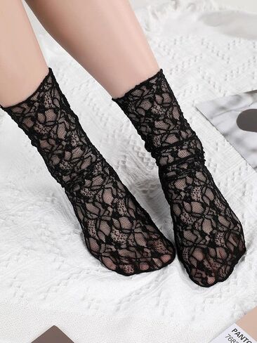 Geyoga 4 Pairs Women's Lace Ankle Socks Ruffle Frilly Mesh Loose Slouch High Socks for Women in Saudi Arabia