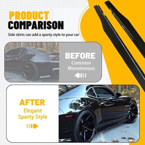 HECASA Side Skirts Compatible with 2010-2015 Chevy Camaro LT LS SS Model Plastic Body Kit Glossy Black Pair in Kuwait
