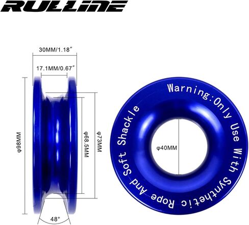 Rulline Winch Snatch Recovery Ring متوافقة مع Soft Shackle ATV UTV SUV Truck Off-Road Orch Towing Rcovery Snatch Snatch (41000 رطل ， الأزرق) in Kuwait