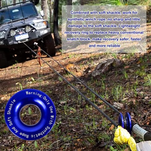 Rulline Winch Snatch Recovery Ring متوافقة مع Soft Shackle ATV UTV SUV Truck Off-Road Orch Towing Rcovery Snatch Snatch (41000 رطل ， الأزرق) in Kuwait