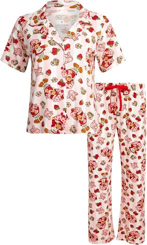 COCO BRANDS Womens Pajama Sets - 2 Piece Strawberry Shortcake Soft Stretch Button Down Sleep Shirt and Pajama Pants for Women in Saudi Arabia