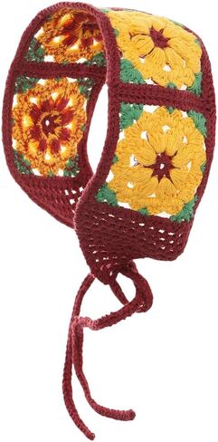 Mrotrida Women's Floral Crochet Headband Pastoral Style Knitted Hair Bandanas Elastic Crochet Headscarf in Kuwait