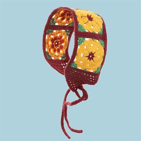 Mrotrida Women's Floral Crochet Headband Pastoral Style Knitted Hair Bandanas Elastic Crochet Headscarf in Kuwait