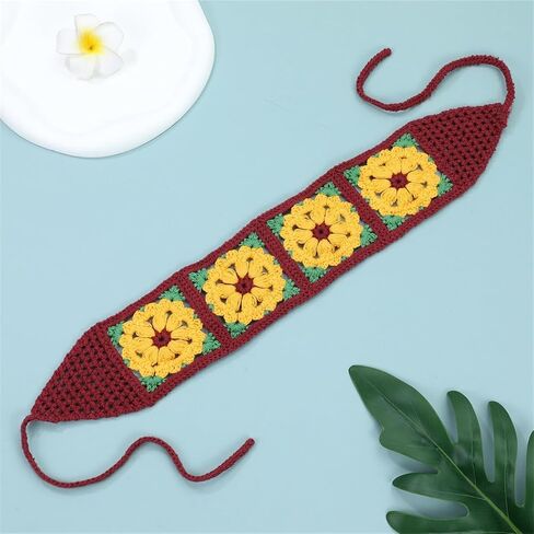 Mrotrida Women's Floral Crochet Headband Pastoral Style Knitted Hair Bandanas Elastic Crochet Headscarf in Kuwait
