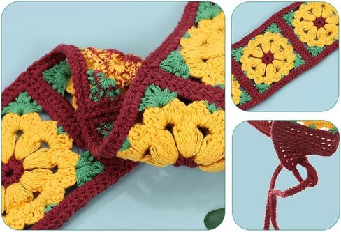 Mrotrida Women's Floral Crochet Headband Pastoral Style Knitted Hair Bandanas Elastic Crochet Headscarf in Kuwait