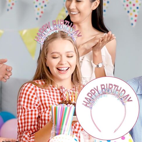 Glitter Birthday Tiara Headpiece, Cute Party Headband Decorations for Women Girls, Pink in Saudi Arabia