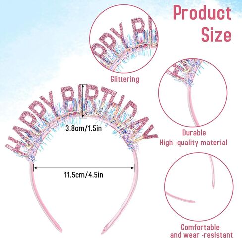 Glitter Birthday Tiara Headpiece, Cute Party Headband Decorations for Women Girls, Pink in Saudi Arabia