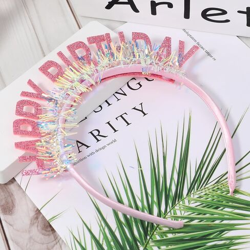 Glitter Birthday Tiara Headpiece, Cute Party Headband Decorations for Women Girls, Pink in Saudi Arabia