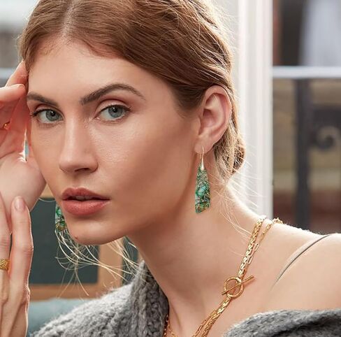 Natural Stone Earrings for Women Boho Triangles Dangle Drop Earrings in Saudi Arabia