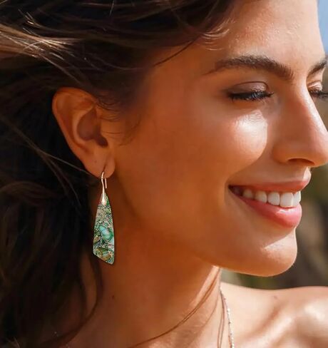 Natural Stone Earrings for Women Boho Triangles Dangle Drop Earrings in Saudi Arabia