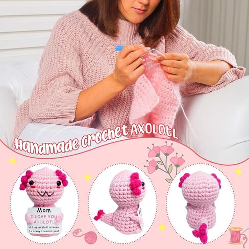 Mini Handmade Crochet Axolotl Doll for Mom, from Daughter to Mom,Birthday Gifts,Thank You Gift,Emotional Support Animal Axolotl Doll in Kuwait