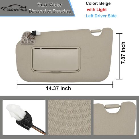 Driver Side Sun Visor Compatible with Nissan Sentra 2013-2019 Sun Shade with Light Replacement 96401-3SG8A Color: Beige in Saudi Arabia
