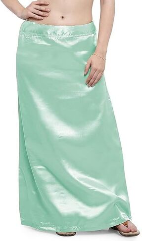 Women's Satin Petticoat Saree Underskirt Sari Underwear Free Size Adjustable (White) (Sea Green) in Saudi Arabia