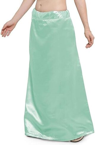 Women's Satin Petticoat Saree Underskirt Sari Underwear Free Size Adjustable (White) (Sea Green) in Saudi Arabia