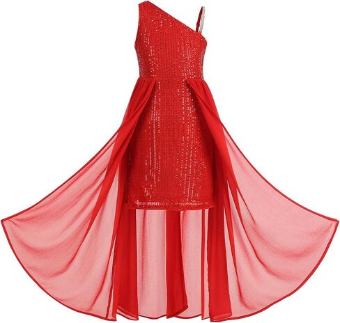 Girls Sequin Dress One Shoulder Pageant Prom Dress for Birthday Formal in Kuwait