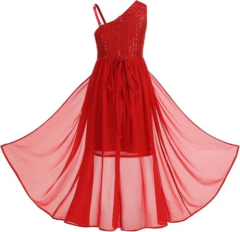 Girls Sequin Dress One Shoulder Pageant Prom Dress for Birthday Formal in Kuwait