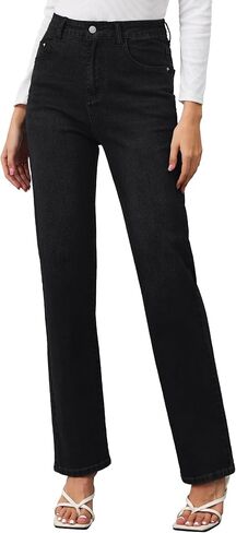 AMPOSH Women’s High-Rise Straight Leg Jeans - Comfortable Stretch Denim Classic Fit Casual & Work Pants in Saudi Arabia