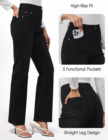AMPOSH Women’s High-Rise Straight Leg Jeans - Comfortable Stretch Denim Classic Fit Casual & Work Pants in Saudi Arabia