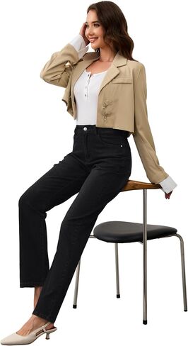 AMPOSH Women’s High-Rise Straight Leg Jeans - Comfortable Stretch Denim Classic Fit Casual & Work Pants in Saudi Arabia