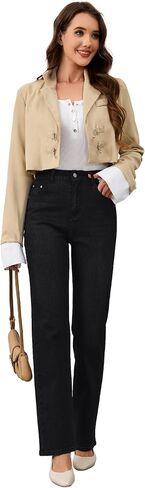 AMPOSH Women’s High-Rise Straight Leg Jeans - Comfortable Stretch Denim Classic Fit Casual & Work Pants in Saudi Arabia