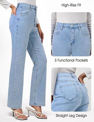 AMPOSH Women’s High-Rise Straight Leg Jeans - Comfortable Stretch Denim Classic Fit Casual & Work Pants in Saudi Arabia