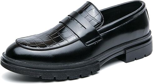 Men's Leather Printed Chunky Platform Penny Loafers Luxury Round Toe Slip-On Lug Sole Office Business Dress Shoes Daily Non-Slip Low Block Heel Casual Shoes in Saudi Arabia
