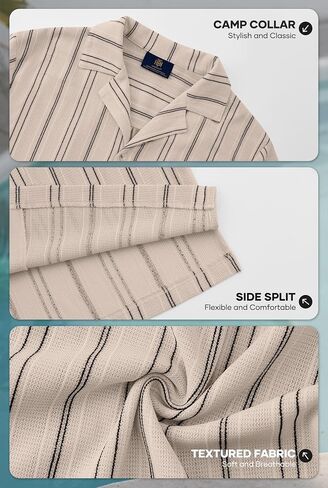Mens Summer Striped Shirts Casual Cuban Shirt Texture Button Down Shirts for Beach Vacation (S-XXL) in Saudi Arabia