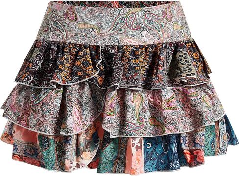 MakeMeChic Women's Plus Size Mini Skirt Paisley Print Ruffle Tiered A Line Boho Summer Skirts in Saudi Arabia