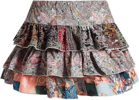 MakeMeChic Women's Plus Size Mini Skirt Paisley Print Ruffle Tiered A Line Boho Summer Skirts in Saudi Arabia