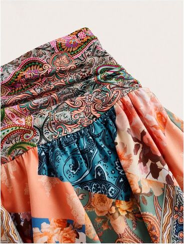 Makemechic Women's Plus Size Mini Mini Mini Paisley Print Shulk Tier A Line Boho Summer Torts in Saudi Arabia