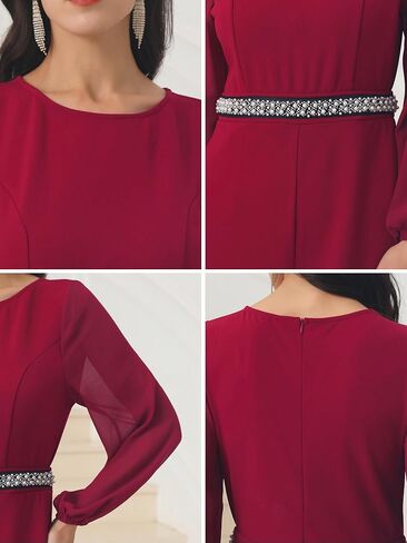 Women's Cocktail Jumpsuits Long Sleeve Beaded High Waist Wide Leg Pants Formal Dressy Rompers in Kuwait