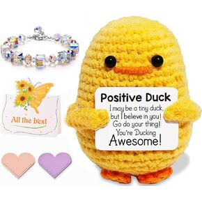 Emotional Support Crochet,Gifts for Women,Friends Gift Set Ideas Handmade Positive Crochet Duck Birthday Gifts for Women Graduation Gifts Duck Desk Decor,for Grilfriend,Mom,Sister,Daughter,Wife