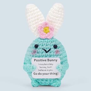 Funny Posotive Crochet Bunny Gift for Daughter Son, Handmade Kinitted Bunny Doll Emotional Support Mothers Day Graduation Inspirational Gifts for Women Men Sister