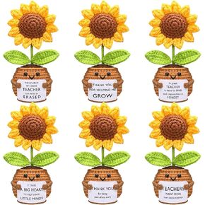 6 Pcs Teacher Appreciation Gifts Bulk End of Year Gifts for Teacher from Student Positive Sunflower Crochet Doll with Card Thank You Teaching Appreciation Week Graduation Birthday Office Decor