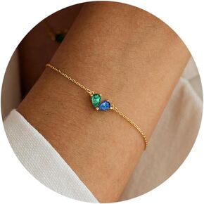 أساور Rlmoon الذهبية للنساء Dainty 2 Birclestone Bracelets Non Tarnish 14K Gold Plated Heart Cz Serial