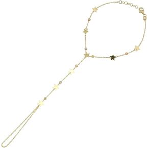 100% 14k Real Gold Bracelet Ring Hand Chain - Adjustable Finger Chain Bracelet Gold | Dainty Charm Hand Jewelry for Women | Birthday Gifts for Women | 7'' to 8''