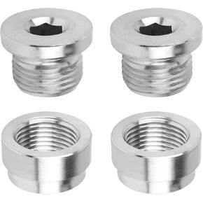 2 أزواج O2 مستشعر الأكسجين Bung and Plug 304 الفولاذ المقاوم للصدأ M18-1.5 ، استشعار مستشعر الأكسجين المتدفق مع قابس رأس سداسي داخلي (Universal Fit Standard M18-1.5 الخيط)