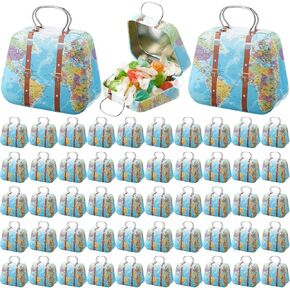 MorningRo 50 Pcs Mini Suitcase Boxes Travel Theme Party Favor Small Luggage Gift Box Candy Tins Vintage Tiny Storage with Hinged Lids for Coin Container Wedding Bridal Shower Decoration(Map)