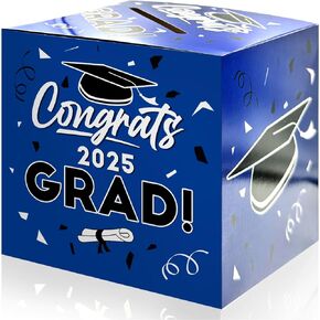 صندوق بطاقة التخرج 2025 ، حامل بطاقة هدايا GRAD الأسود والذهبي ، صندوق من الورق المقوى القابل للطي لزخارف ولوازم حفلات التخرج