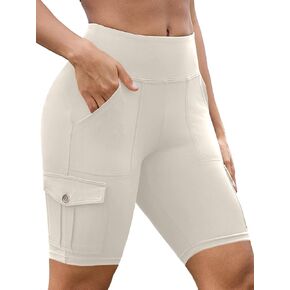 VOOVEEYA High Waisted Workout Biker Shorts for Women Butt Lifting Yoga Running Shorts with Cargo Pockets Gym Athletic Shorts