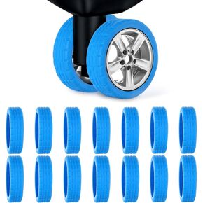 BOXOB 16pcs Luggage Wheel Covers, Portable Luggage Wheel Protector Covers Colorful Silicone Luggage Spinner Wheel Covers Luggage Wheel Accessories for Most 8 Caster Luggage (blue)