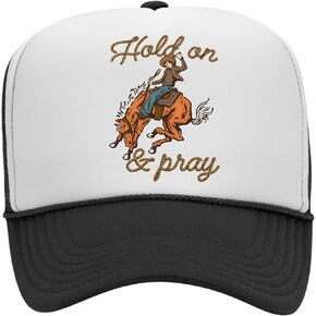 Hold On & Pray Trucker Hat | Christian Jesus God Blessed Faith Cowboy | Premium Snapback Hat for Men & Women