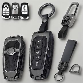 Metal Key Fob Cover Case Protector for Ford,Keycase for Ford Explorer Fusion Escape Edge Expedition F150 F250 F350 F450 F550 Maverick Mustang Bronco Accessories,for 3/4/5 Buttons Keychain