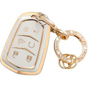 LEERLY Key Fob Cover with Anti-Lost Keychain Compatible with Cadillac Escalade CTS SRX XT5 ATS STS CT6 Black 6Buttons