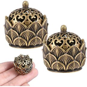 Lotus Flower Incense Holder,2 PCS Brass Incense Cone Holder Mini Cone Incenses Burner Closed Desktop Ornament Catcher with Lid for Bedroom Kitchen Teahouse Office Home Decor Yoga Spa
